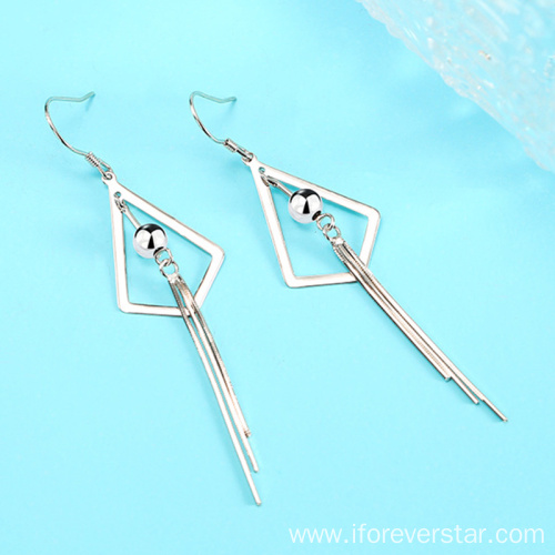 Silver 925 Geometric Statement Earrings Tassel Earrings